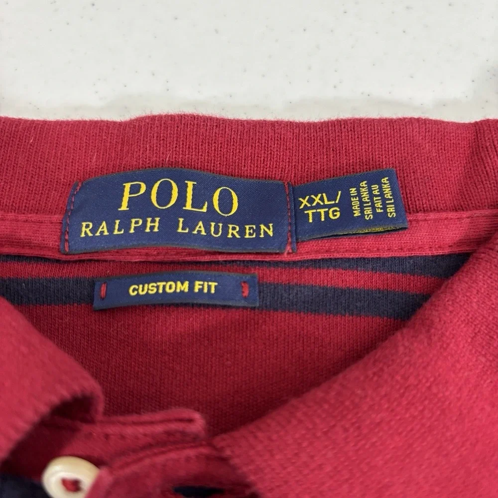 Polo Ralph Lauren Custom Fit L/S Striped Polo Shirt Thick Cotton XXL Red/Blue